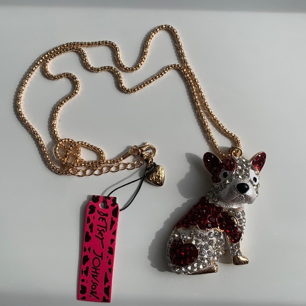 Betsey Johnson Rhinestone Dog Pendant Necklace
